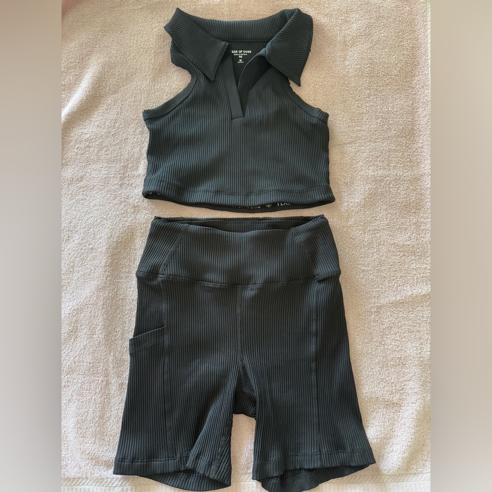 Year of Ours Black Ribbed Bike Shorts & Top